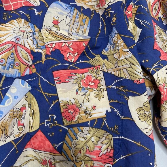 Reyn Spooner Shirt Mens Large Blue Cotton Hawaiian Japanese Floral Graphic Print - Picture 4 of 6